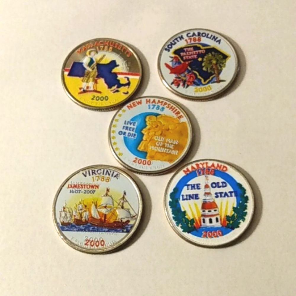 2000 COLORIZED US MINT STATE QUARTERS  Complete Set of 5 Coins  